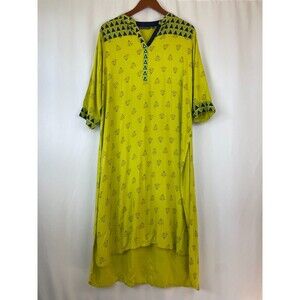 Avaasa Womens XL Indian Yellow Floral Print Tunic Ethnic Dress Artsy Boho STAINS